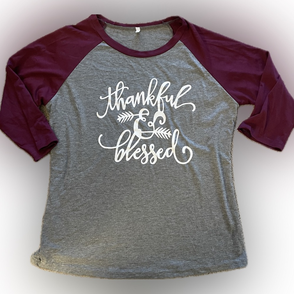 Thankful and blessed three-quarter length sleeve top